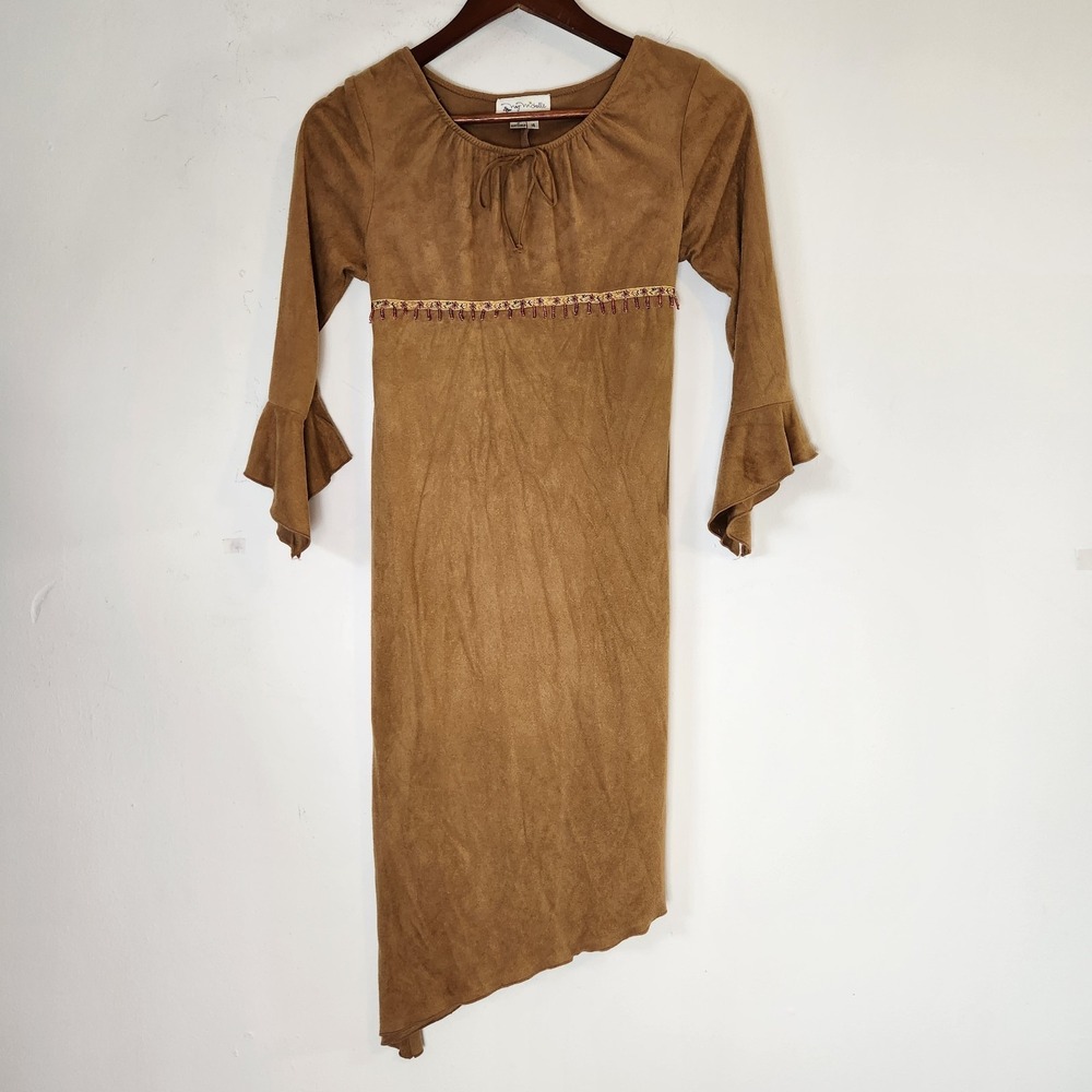 Vintage Y2K My Michelle Girls 14 Faux Suede Pocahontas Boho Bell Sleeve Dress